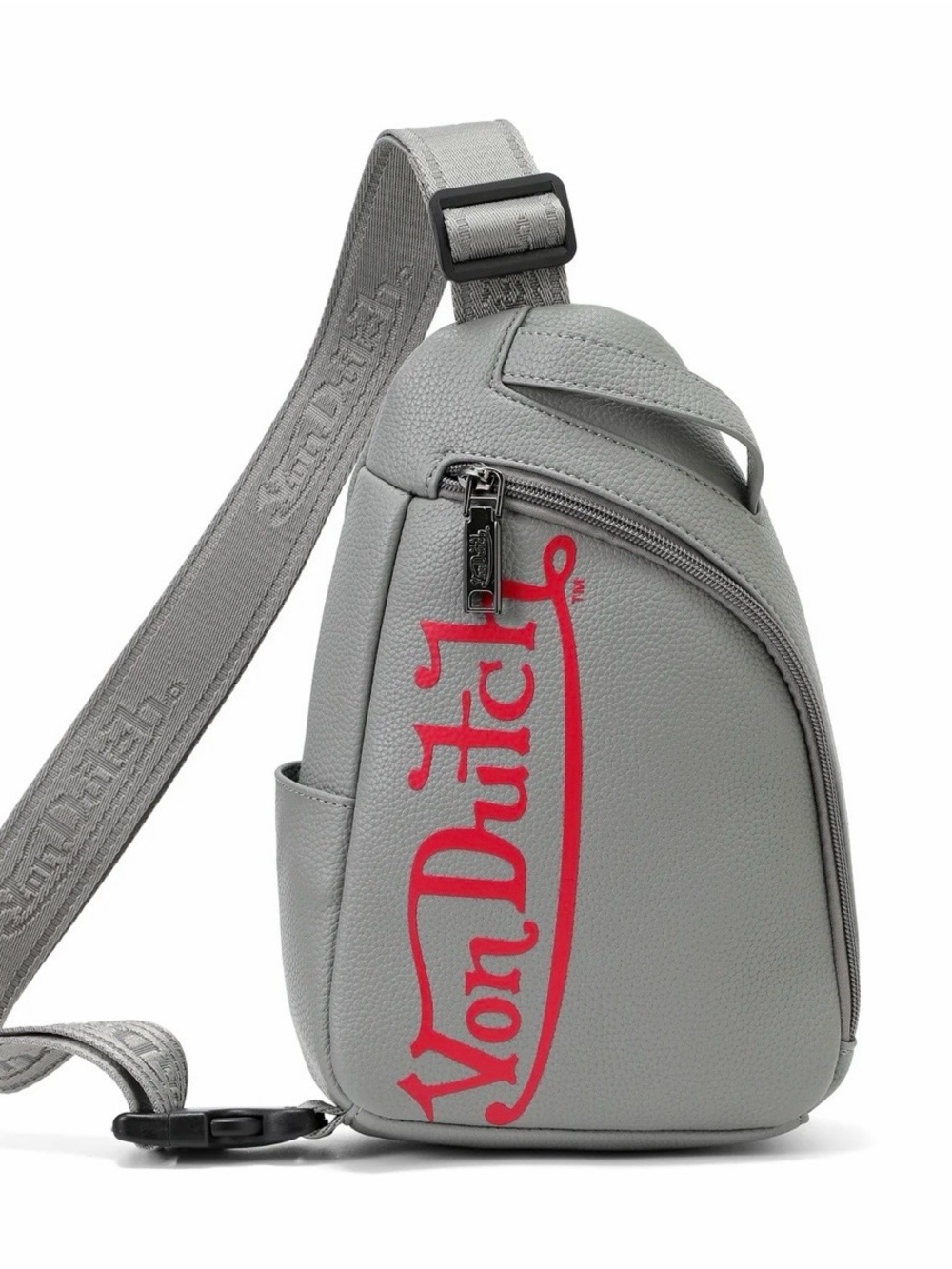 Von Dutch Gray Crossbody Sling Bag with Red Logo NWT